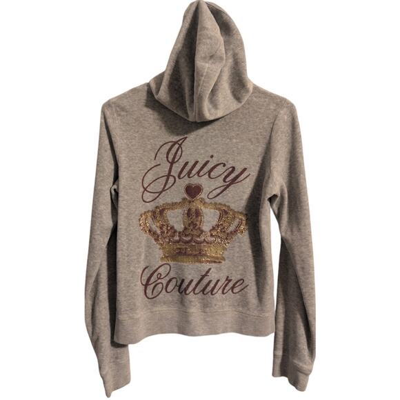 Juicy Couture Velour Full-Zip Hoodie – Gray w/ Gold & Maroon Crown Logo - Picture 1 of 5